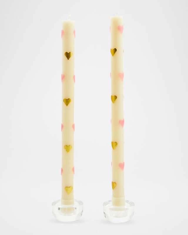Pink Hearts Dinner Candles, Set of 2
